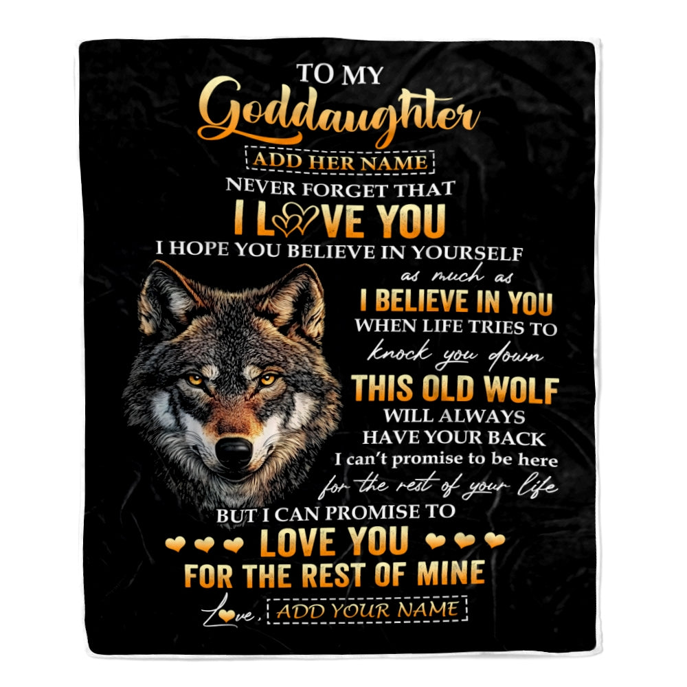Personalized To My Goddaughter Gifts From Godfather Godmother Blanket Old Wolf Love You Goddaughter Birthday Gifts Graduation Christmas Fleece Throw Blanket | siriusteestore