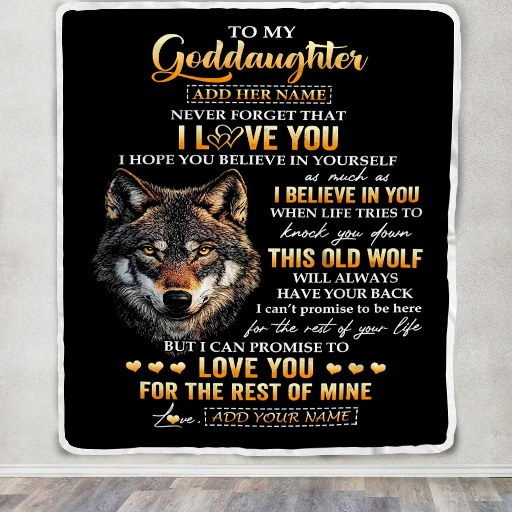 Personalized To My Goddaughter Gifts From Godfather Godmother Blanket Old Wolf Love You Goddaughter Birthday Gifts Graduation Christmas Fleece Throw Blanket | siriusteestore