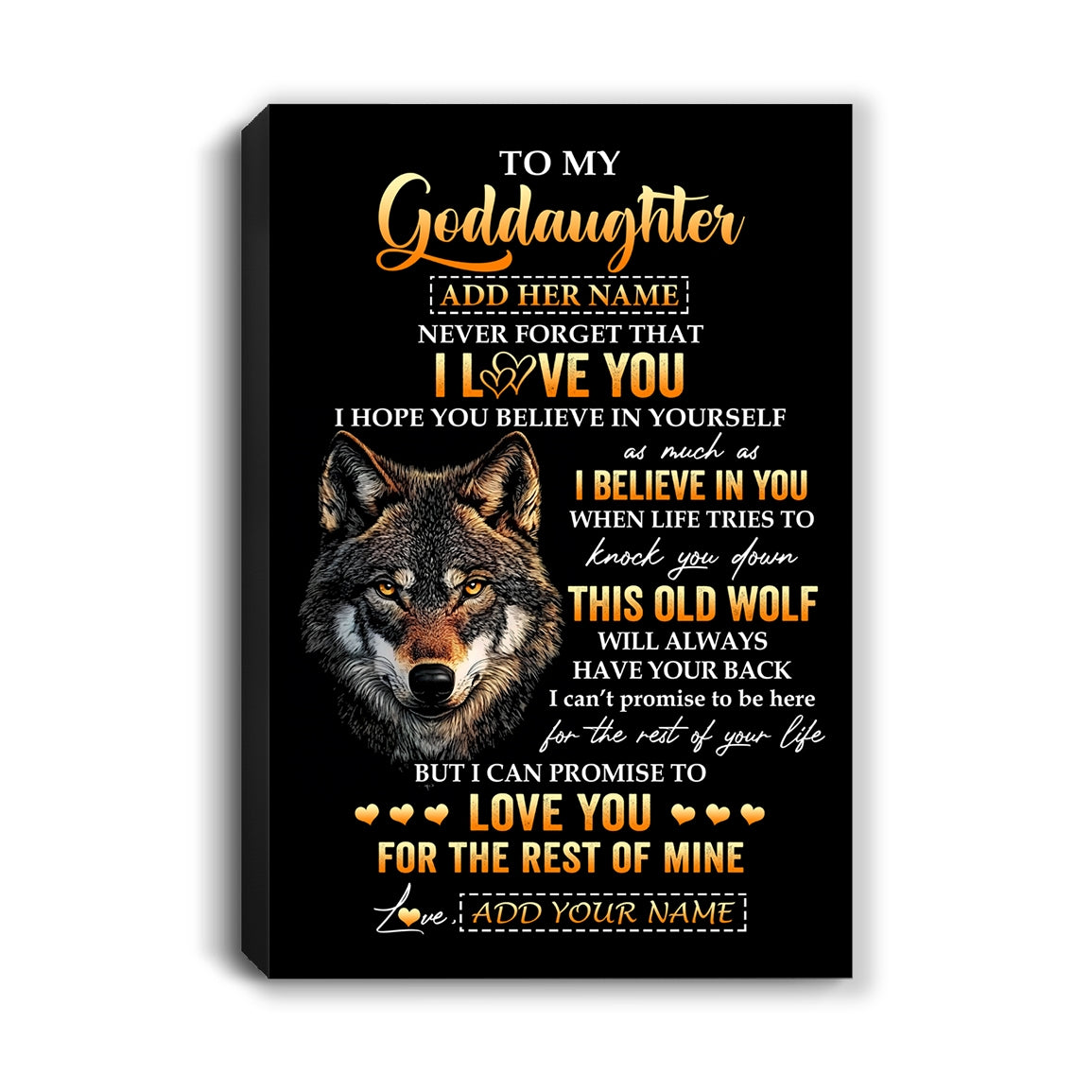 Personalized To My Goddaughter Gifts From Godfather Godmother Canvas Old Wolf Love You Goddaughter Birthday Gifts Graduation Christmas Custom Print Framed Canvas | siriusteestore