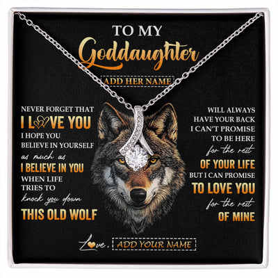 Alluring Beauty Necklace 14K White Gold Finish | 1 | Personalized To My Goddaughter Gifts From Godfather Godmother Necklace Old Wolf Love You Goddaughter Birthday Gifts Graduation Christmas Gift Box Message Card | siriusteestore