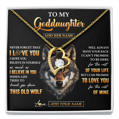 Forever Love Necklace 18K Yellow Gold Finish | 1 | Personalized To My Goddaughter Gifts From Godfather Godmother Necklace Old Wolf Love You Goddaughter Birthday Gifts Graduation Christmas Gift Box Message Card | siriusteestore