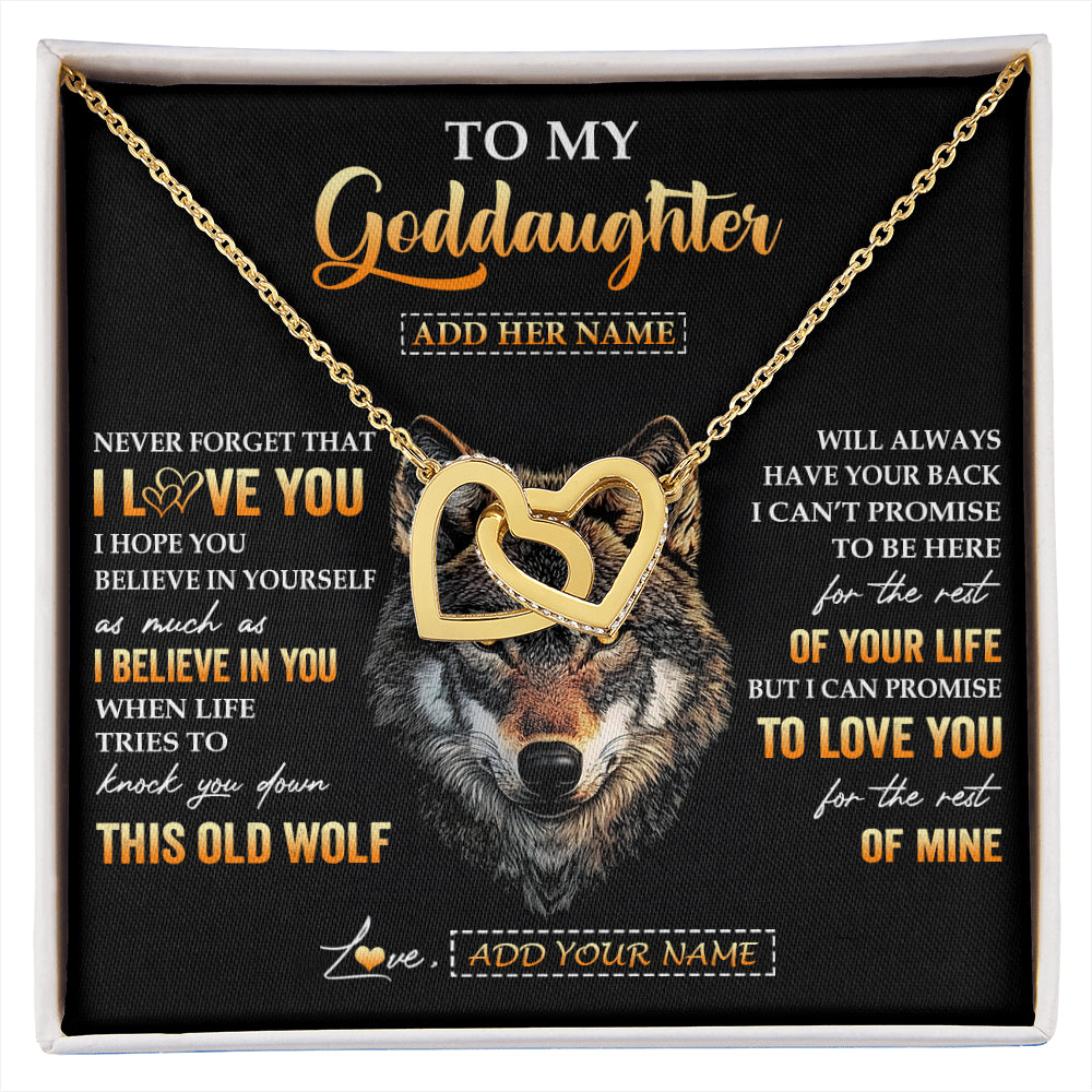 Interlocking Hearts Necklace 18K Yellow Gold Finish | 1 | Personalized To My Goddaughter Gifts From Godfather Godmother Necklace Old Wolf Love You Goddaughter Birthday Gifts Graduation Christmas Gift Box Message Card | siriusteestore
