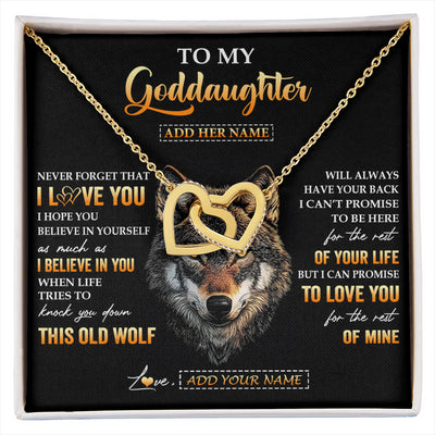 Interlocking Hearts Necklace 18K Yellow Gold Finish | 1 | Personalized To My Goddaughter Gifts From Godfather Godmother Necklace Old Wolf Love You Goddaughter Birthday Gifts Graduation Christmas Gift Box Message Card | siriusteestore