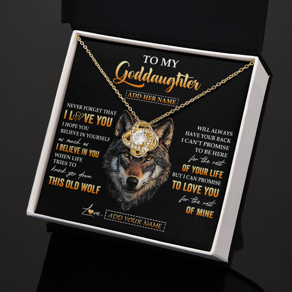 Love Knot Necklace 18K Yellow Gold Finish | 2 | Personalized To My Goddaughter Gifts From Godfather Godmother Necklace Old Wolf Love You Goddaughter Birthday Gifts Graduation Christmas Gift Box Message Card | siriusteestore