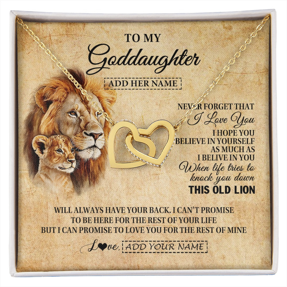 Interlocking Hearts Necklace 18K Yellow Gold Finish | 1 | Personalized To My Goddaughter Gifts From Godfather Lion Necklace I Love You Goddaughter Birthday Gifts Graduation Christmas Custom Gift Box Message Card | siriusteestore.myshopify