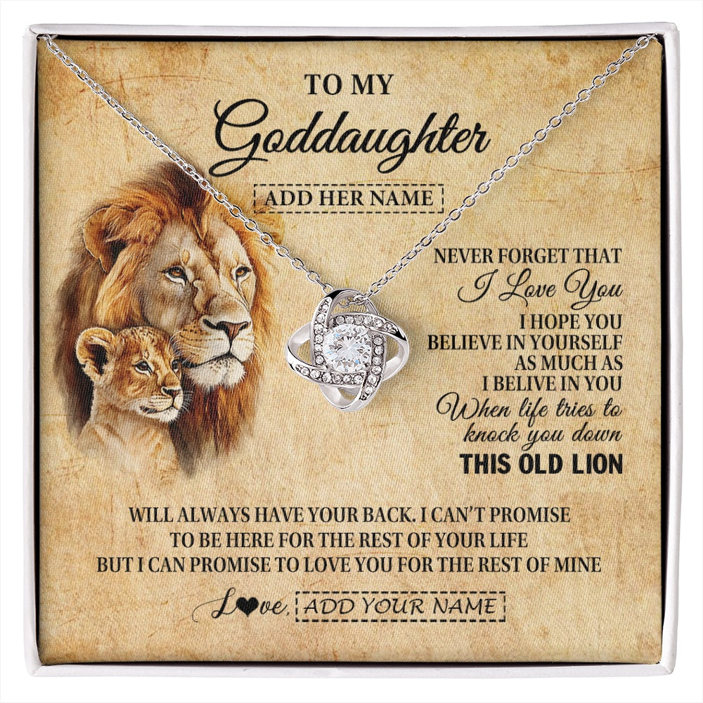 Love Knot Necklace 14K White Gold Finish | 1 | Personalized To My Goddaughter Gifts From Godfather Lion Necklace I Love You Goddaughter Birthday Gifts Graduation Christmas Custom Gift Box Message Card | siriusteestore.myshopify