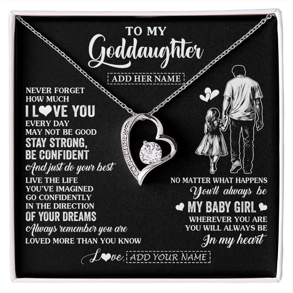 Forever Love Necklace 14K White Gold Finish | 1 | Personalized To My Goddaughter Gifts From Godfather Necklace Never Forget How Much I Love You Goddaughter Birthday Graduation Christmas Gift Box Message Card | https://siriusteestore.