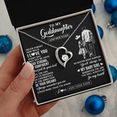 Forever Love Necklace 14K White Gold Finish | 2 | Personalized To My Goddaughter Gifts From Godfather Necklace Never Forget How Much I Love You Goddaughter Birthday Graduation Christmas Gift Box Message Card | https://siriusteestore.