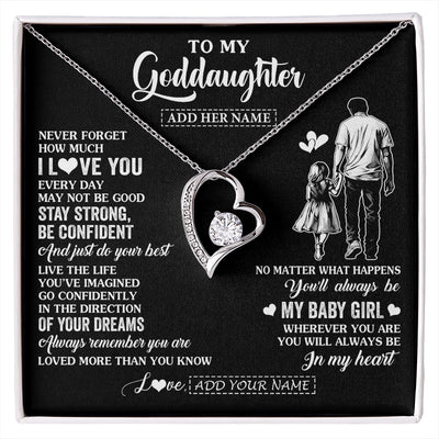 Forever Love Necklace 14K White Gold Finish | 1 | Personalized To My Goddaughter Gifts From Godfather Necklace Never Forget How Much I Love You Goddaughter Birthday Graduation Christmas Gift Box Message Card | https://siriusteestore.
