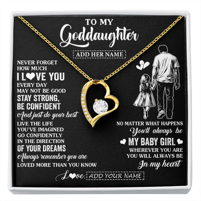 Forever Love Necklace 18K Yellow Gold Finish | 1 | Personalized To My Goddaughter Gifts From Godfather Necklace Never Forget How Much I Love You Goddaughter Birthday Graduation Christmas Gift Box Message Card | https://siriusteestore.