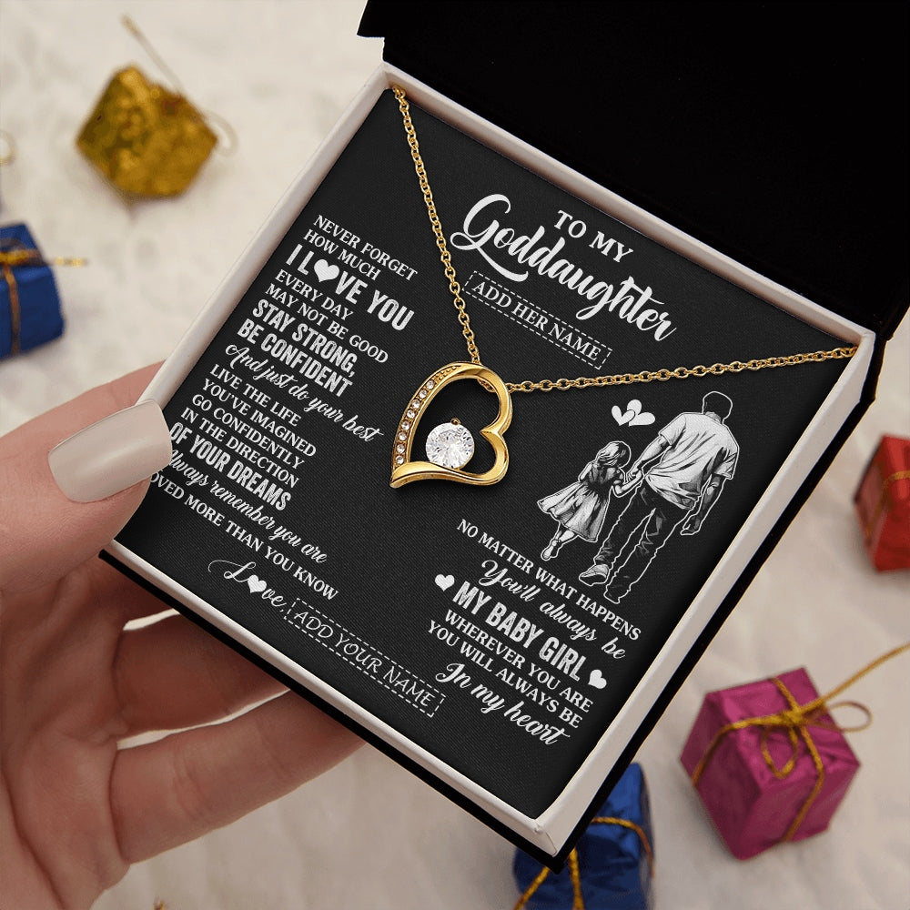 Forever Love Necklace 18K Yellow Gold Finish | 2 | Personalized To My Goddaughter Gifts From Godfather Necklace Never Forget How Much I Love You Goddaughter Birthday Graduation Christmas Gift Box Message Card | https://siriusteestore.
