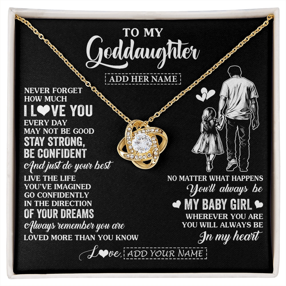 Love Knot Necklace 18K Yellow Gold Finish | 1 | Personalized To My Goddaughter Gifts From Godfather Necklace Never Forget How Much I Love You Goddaughter Birthday Graduation Christmas Gift Box Message Card | https://siriusteestore.