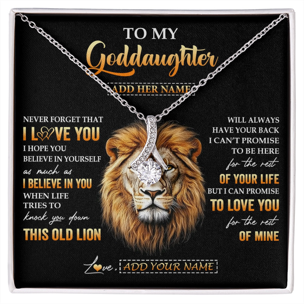 Alluring Beauty Necklace 14K White Gold Finish | 1 | Personalized To My Goddaughter Gifts From Godfather Necklace Old Lion Love You Goddaughter Birthday Gifts Graduation Christmas Custom Gift Box Message Card | siriusteestore.myshopify