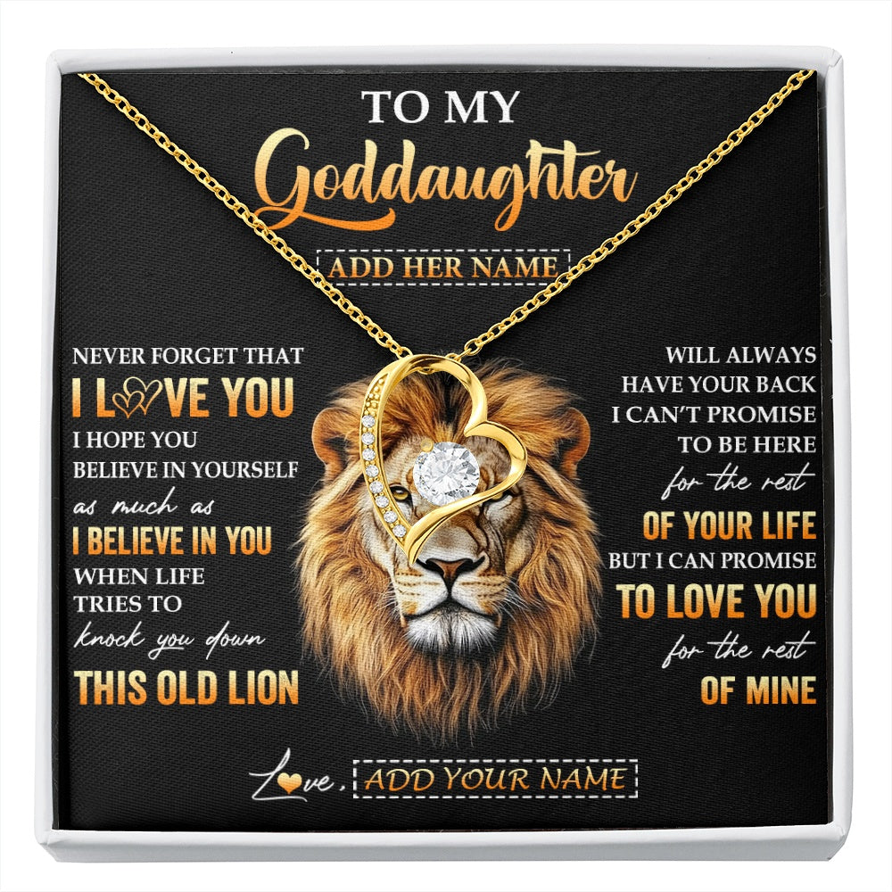 Forever Love Necklace 18K Yellow Gold Finish | 1 | Personalized To My Goddaughter Gifts From Godfather Necklace Old Lion Love You Goddaughter Birthday Gifts Graduation Christmas Custom Gift Box Message Card | siriusteestore.myshopify