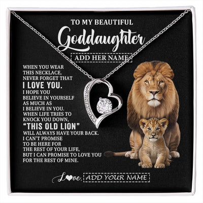 Forever Love Necklace 14K White Gold Finish | 1 | Personalized To My Goddaughter Gifts From Godfather Necklace This Old Lion Love You Goddaughter Birthday Gifts Christmas Jewelry Custom Gift Box Message Card | https://siriusteestore.
