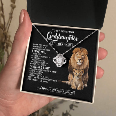 Love Knot Necklace 14K White Gold Finish | 2 | Personalized To My Goddaughter Gifts From Godfather Necklace This Old Lion Love You Goddaughter Birthday Gifts Christmas Jewelry Custom Gift Box Message Card | https://siriusteestore.