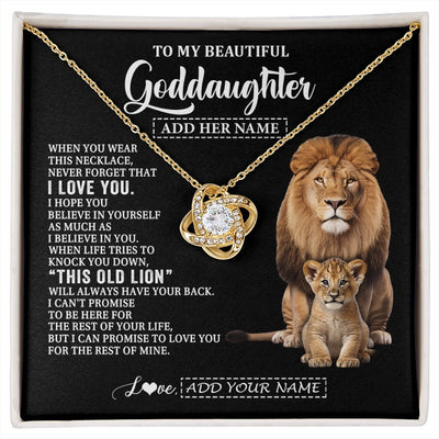 Love Knot Necklace 18K Yellow Gold Finish | 1 | Personalized To My Goddaughter Gifts From Godfather Necklace This Old Lion Love You Goddaughter Birthday Gifts Christmas Jewelry Custom Gift Box Message Card | https://siriusteestore.