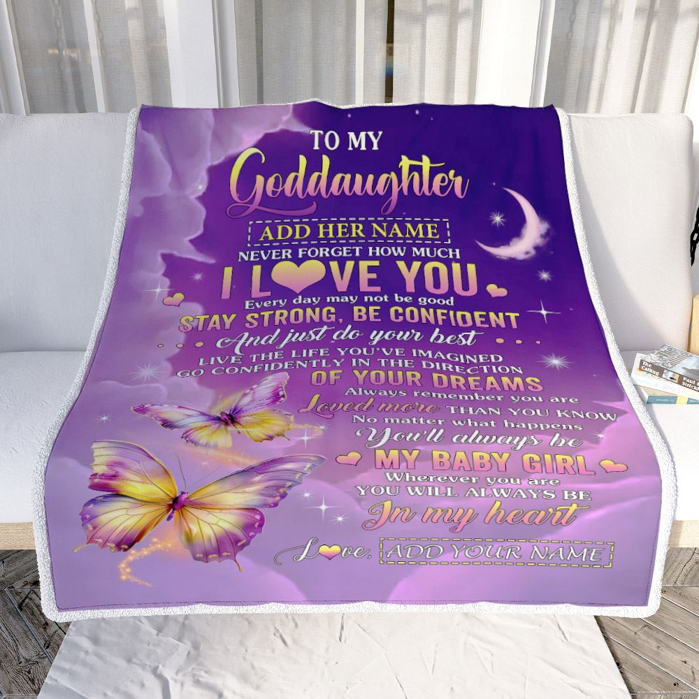 Personalized To My Goddaughter Gifts From Godmother Aunt Blanket Butterfly Never Forget How Much I Love You Goddaughter Birthday Gifts Christmas Fleece Blanket | siriusteestore