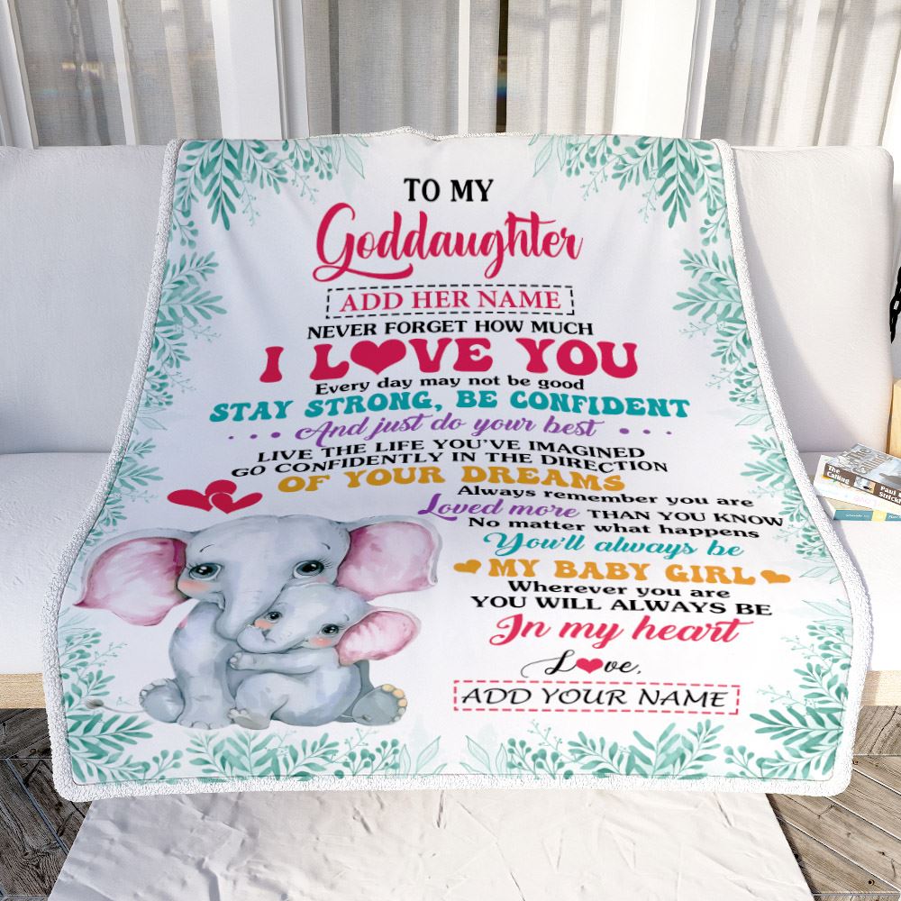 Personalized To My Goddaughter Gifts From Godmother Aunt Blanket Elephant Never Forget How Much I Love You Goddaughter Birthday Gifts Christmas Fleece Blanket | siriusteestore