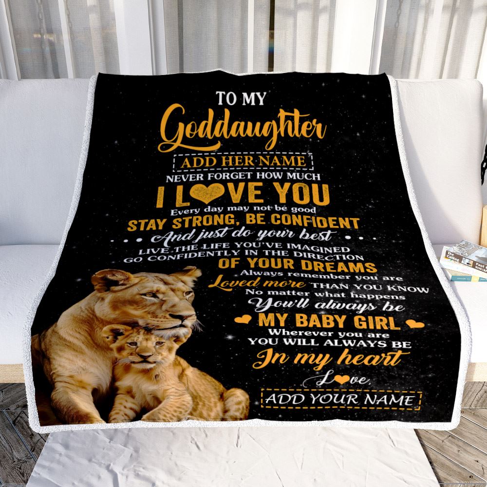 Personalized To My Goddaughter Gifts From Godmother Aunt Blanket Lion Never Forget How Much I Love You Goddaughter Birthday Graduation Christmas Fleece Blanket | siriusteestore