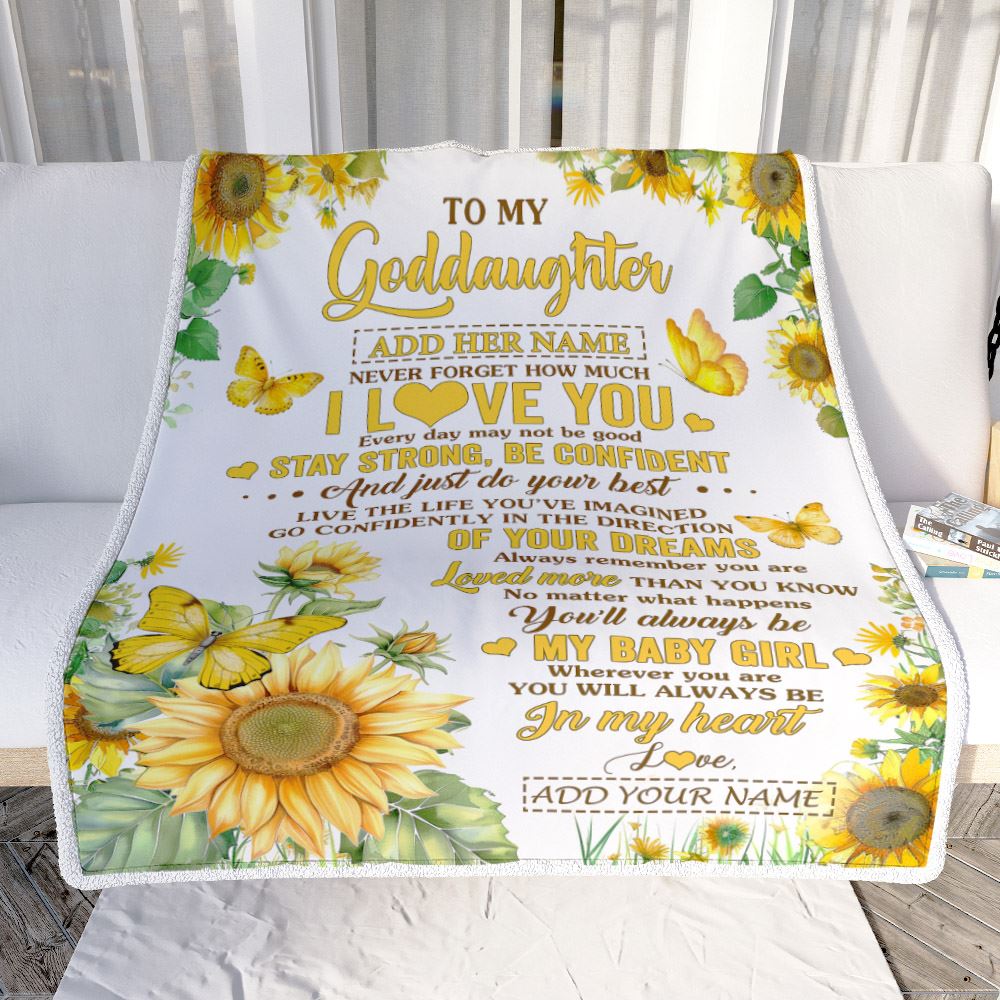 Personalized To My Goddaughter Gifts From Godmother Aunt Blanket Sunflower Never Forget How Much I Love You Goddaughter Birthday Gifts Christmas Fleece Blanket | siriusteestore