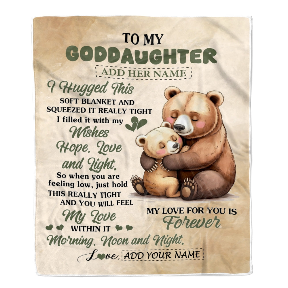Personalized To My Goddaughter Gifts From Godmother Bear Letter I Hugged This Gifts For Goddaughter Birthday Graduation Christmas Custom Fleece Blanket | siriusteestore