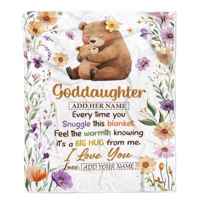 Personalized To My Goddaughter Gifts From Godmother Blanket Bear Big Hug Birthday Present Gift Idea For Goddaughter Christmas Graduation Fleece Blanket Shirt & Hoodie | siriusteestore