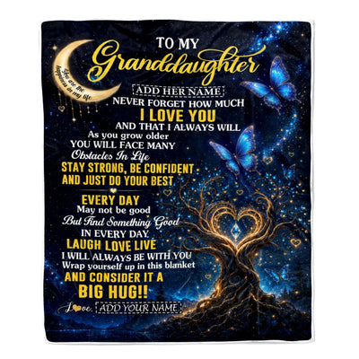 Personalized To My Goddaughter Gifts From Godmother Blanket Blue Galaxy Butterfly Moon Birthday Gifts For Goddaughter Graduation Christmas Fleece Blanket | siriusteestore