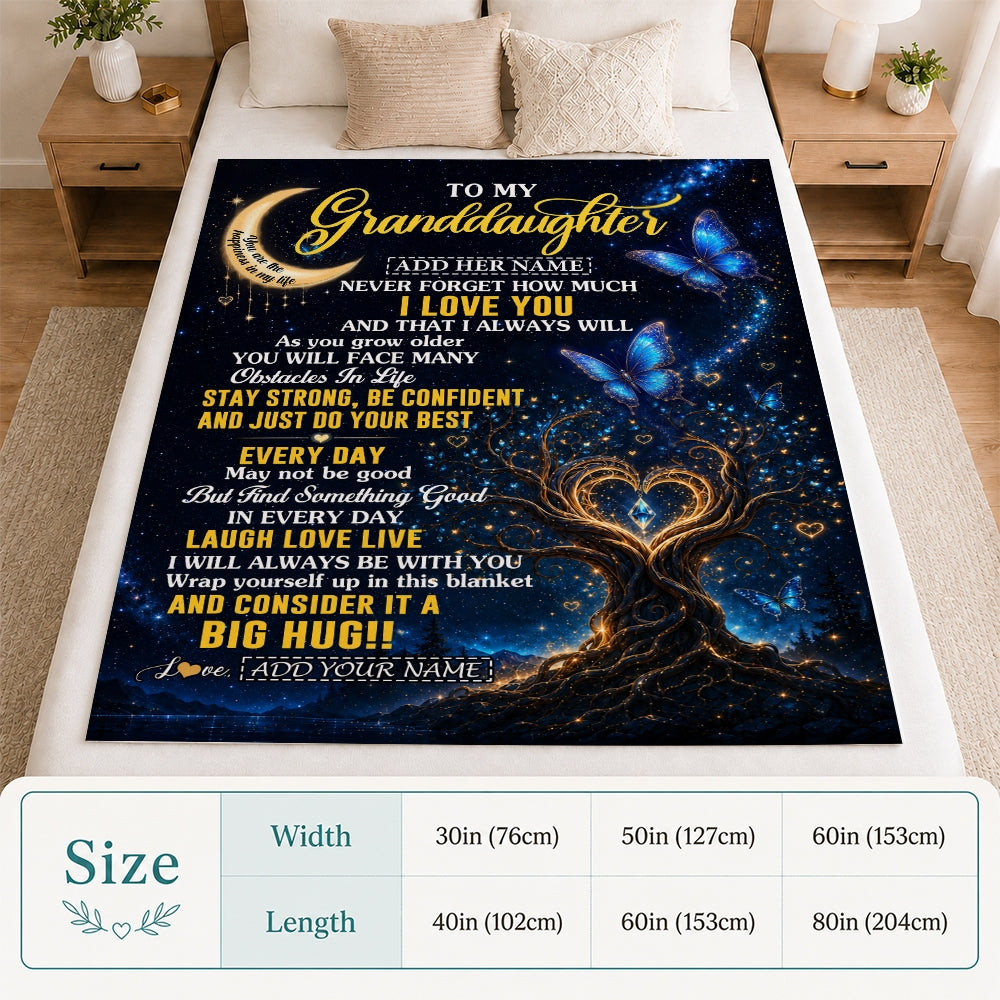Personalized To My Goddaughter Gifts From Godmother Blanket Blue Galaxy Butterfly Moon Birthday Gifts For Goddaughter Graduation Christmas Fleece Blanket | siriusteestore