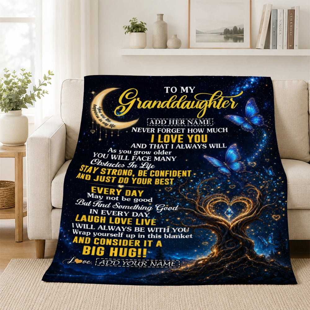 Personalized To My Goddaughter Gifts From Godmother Blanket Blue Galaxy Butterfly Moon Birthday Gifts For Goddaughter Graduation Christmas Fleece Blanket | siriusteestore