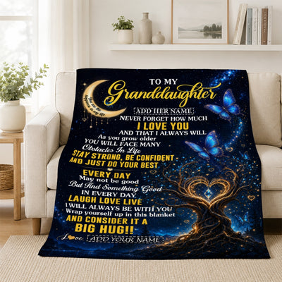 Personalized To My Goddaughter Gifts From Godmother Blanket Blue Galaxy Butterfly Moon Birthday Gifts For Goddaughter Graduation Christmas Fleece Blanket | siriusteestore