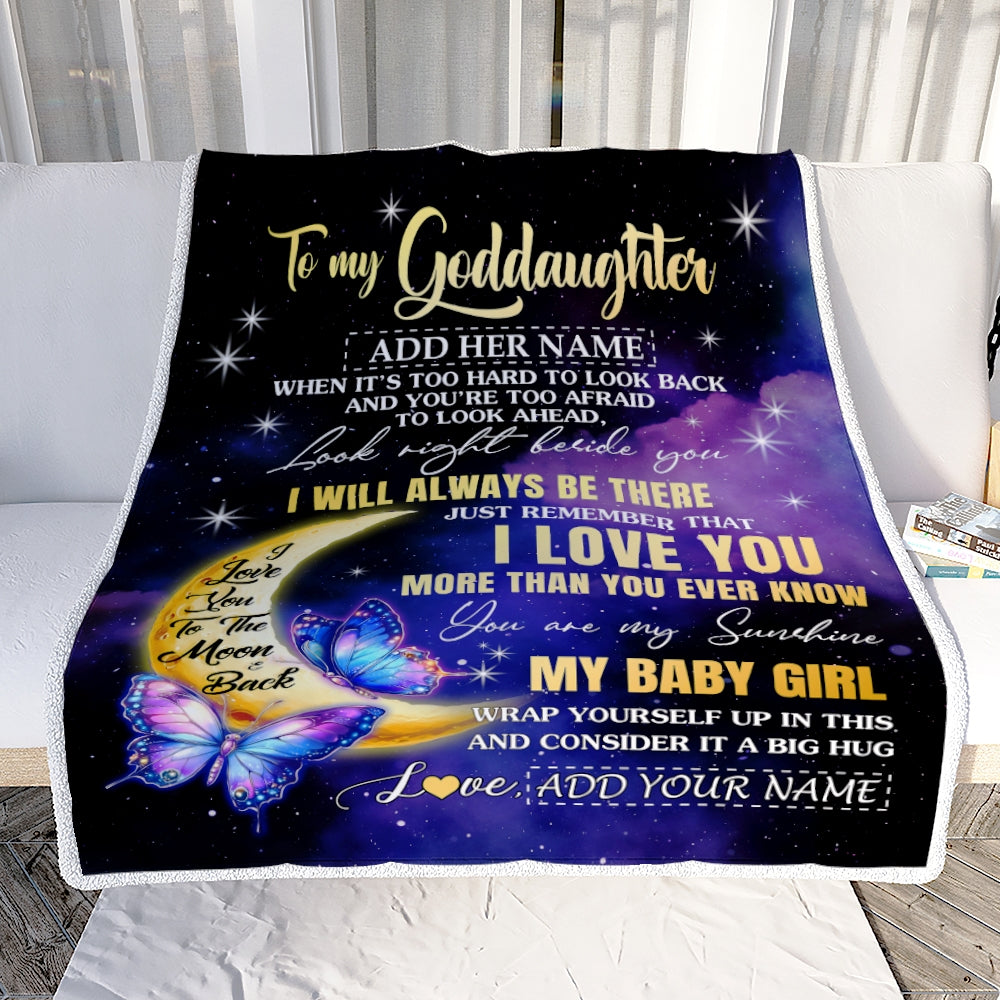Personalized To My Goddaughter Gifts From Godmother Blanket Butterfly I Love You Valentines Gifts For Goddaughter Birthday Christmas Custom Fleece Blanket | siriusteestore