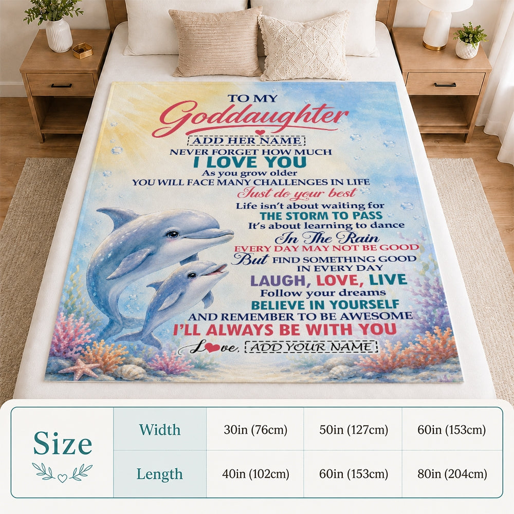 Personalized To My Goddaughter Gifts From Godmother Blanket Dolphin Ocean Love Message Birthday Christmas Gift For Goddaughter Custom Fleece Throw Blanket | siriusteestore