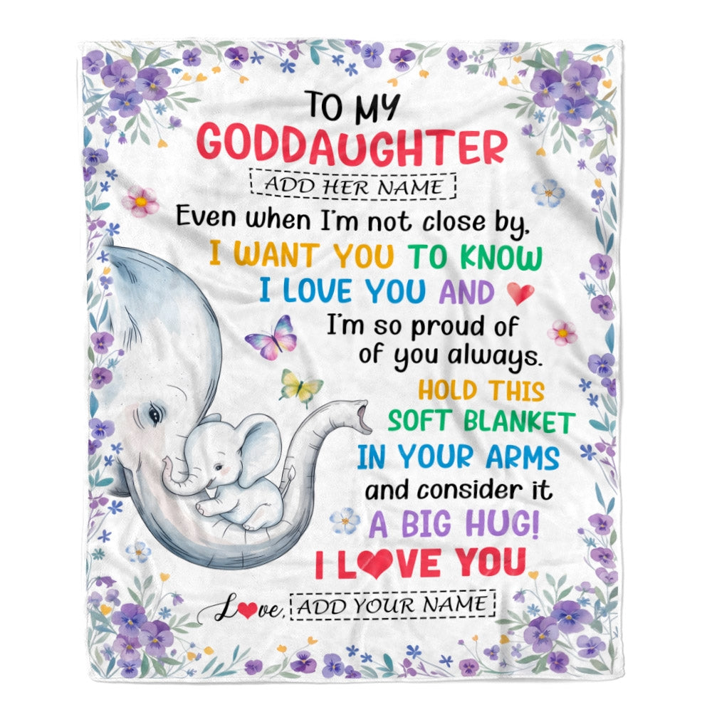 Personalized To My Goddaughter Gifts From Godmother Blanket Elephant Love You Goddaughter Birthday Gift Valentines Graduation Christmas Fleece Throw Blanket | siriusteestore