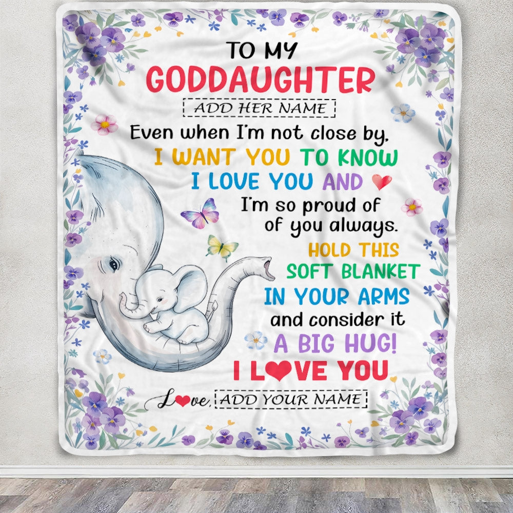 Personalized To My Goddaughter Gifts From Godmother Blanket Elephant Love You Goddaughter Birthday Gift Valentines Graduation Christmas Fleece Throw Blanket | siriusteestore