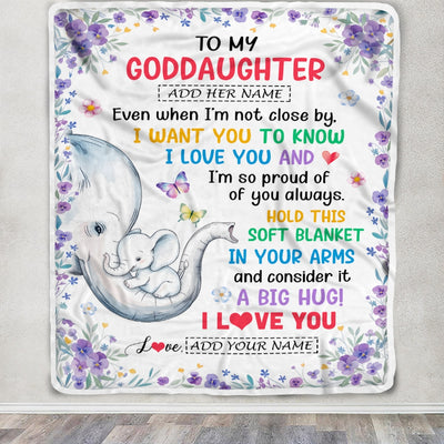 Personalized To My Goddaughter Gifts From Godmother Blanket Elephant Love You Goddaughter Birthday Gift Valentines Graduation Christmas Fleece Throw Blanket | siriusteestore