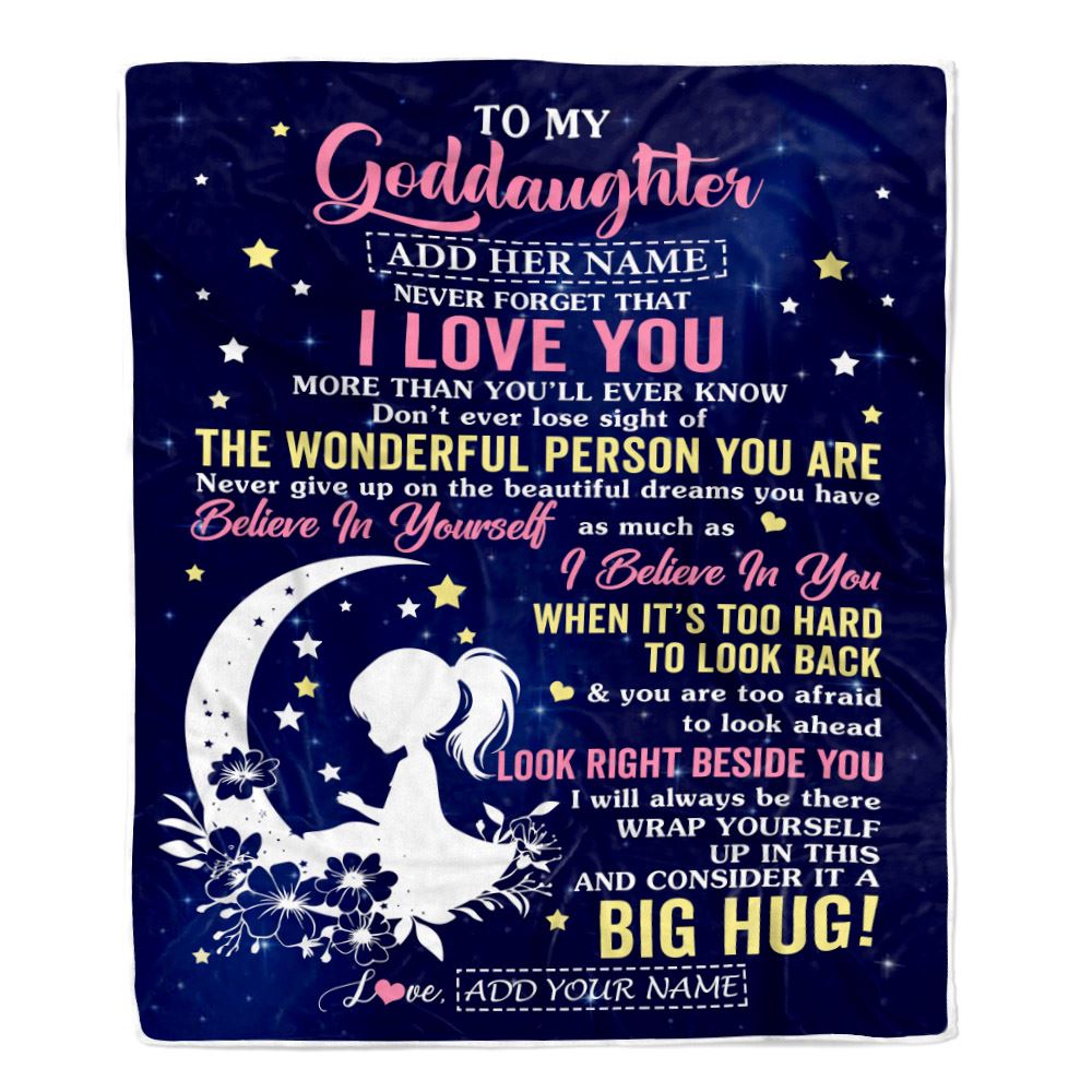 Personalized To My Goddaughter Gifts From Godmother Blanket Floral Moon Birthday Gifts For Goddaughter Graduation Wedding Christmas Customized Fleece Blanket | siriusteestore