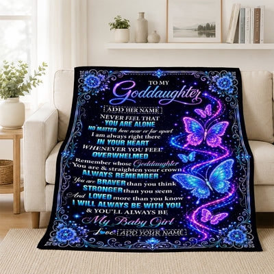 Personalized To My Goddaughter Gifts From Godmother Blanket Galaxy Butterfly Always Remember Custom Gift For Goddaughter Birthday Christmas Fleece Blanket | siriusteestore
