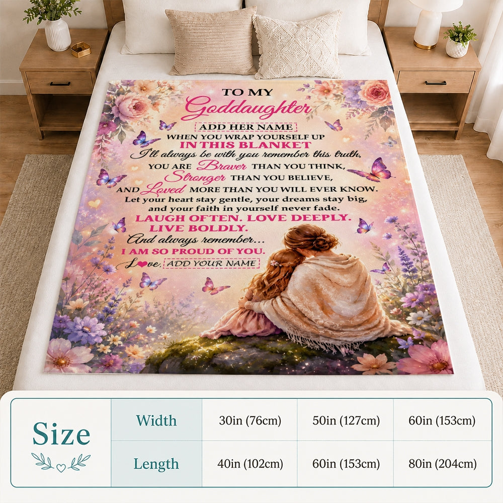 Personalized To My Goddaughter Gifts From Godmother Blanket Inspirational Message Purple Butterfly Birthday Gifts For Girl Graduation Christmas Fleece Blanket | siriusteestore
