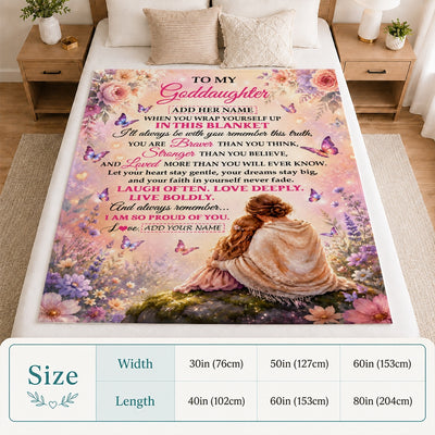 Personalized To My Goddaughter Gifts From Godmother Blanket Inspirational Message Purple Butterfly Birthday Gifts For Girl Graduation Christmas Fleece Blanket | siriusteestore
