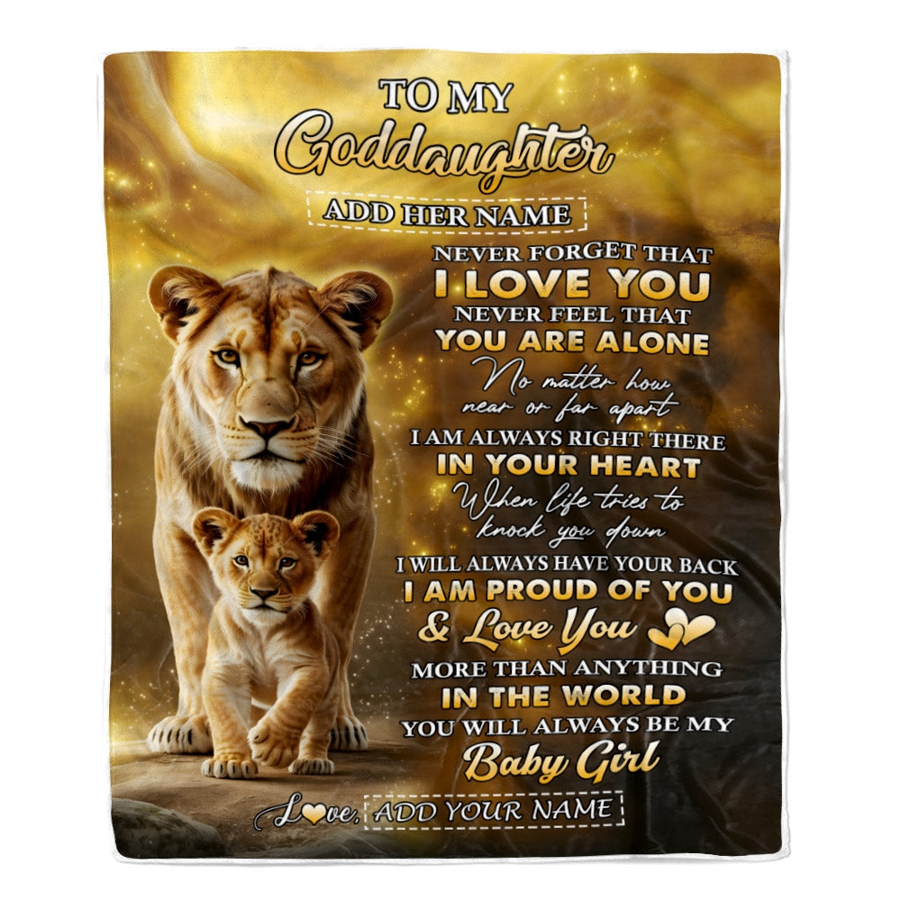 Personalized To My Goddaughter Gifts From Godmother Blanket Never Forget That I Love You Lion Goddaughter Birthday Gifts Graduation Christmas Fleece Blanket | siriusteestore