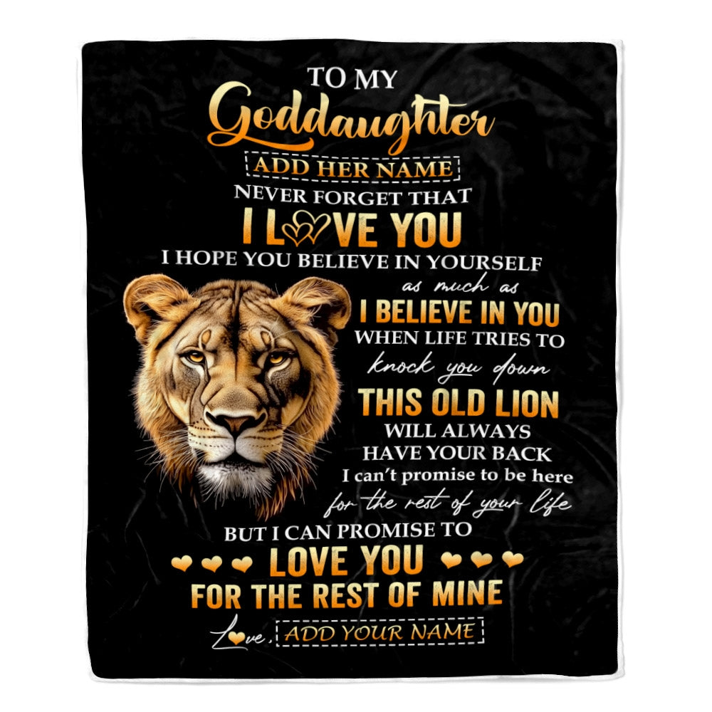 Personalized To My Goddaughter Gifts From Godmother Blanket Old Lion Love You Goddaughter Birthday Gifts Graduation Christmas Custom Fleece Throw Blanket | siriusteestore