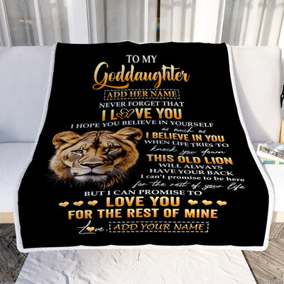 Personalized To My Goddaughter Gifts From Godmother Blanket Old Lion Love You Goddaughter Birthday Gifts Graduation Christmas Custom Fleece Throw Blanket | siriusteestore