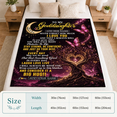 Personalized To My Goddaughter Gifts From Godmother Blanket Purple Galaxy Butterfly Moon Birthday Gifts For Goddaughter Graduation Christmas Fleece Blanket | siriusteestore