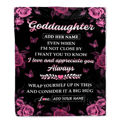 Personalized To My Goddaughter Gifts From Godmother Blanket Rose Floral It A Big Hug Birthday Gift Idea For Goddaughter Gifts Christmas Custom Fleece Blanket | siriusteestore
