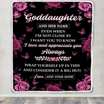 Personalized To My Goddaughter Gifts From Godmother Blanket Rose Floral It A Big Hug Birthday Gift Idea For Goddaughter Gifts Christmas Custom Fleece Blanket | siriusteestore