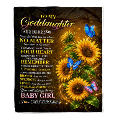 Personalized To My Goddaughter Gifts From Godmother Blanket Sunflower Butterfly Inspirational Birthday Gift For Goddaughter Graduation Christmas Fleece Blanket | siriusteestore