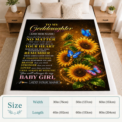 Personalized To My Goddaughter Gifts From Godmother Blanket Sunflower Butterfly Inspirational Birthday Gift For Goddaughter Graduation Christmas Fleece Blanket | siriusteestore