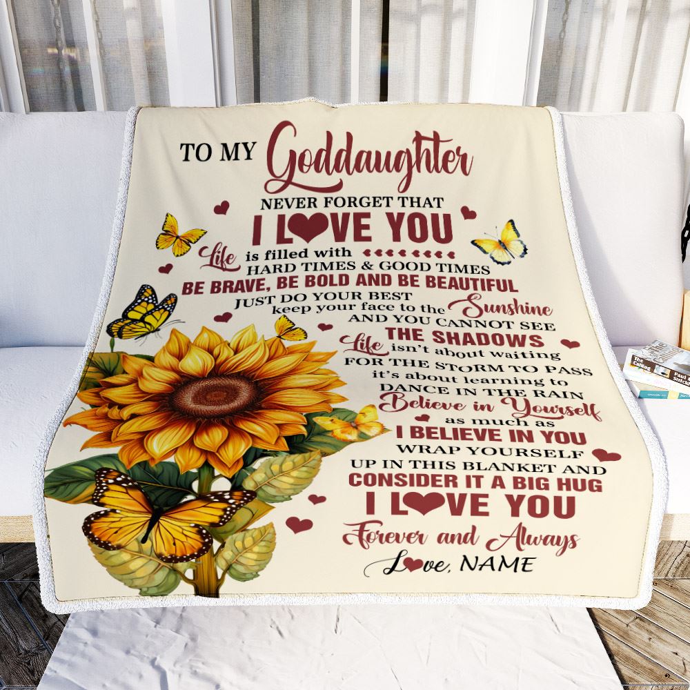 Personalized To My Goddaughter Gifts From Godmother Blanket Sunflower I Love You Birthday Gifts For Goddaughter Graduation Christmas Customized Fleece Blanket | siriusteestore