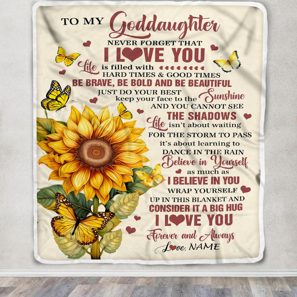 Personalized To My Goddaughter Gifts From Godmother Blanket Sunflower I Love You Birthday Gifts For Goddaughter Graduation Christmas Customized Fleece Blanket | siriusteestore